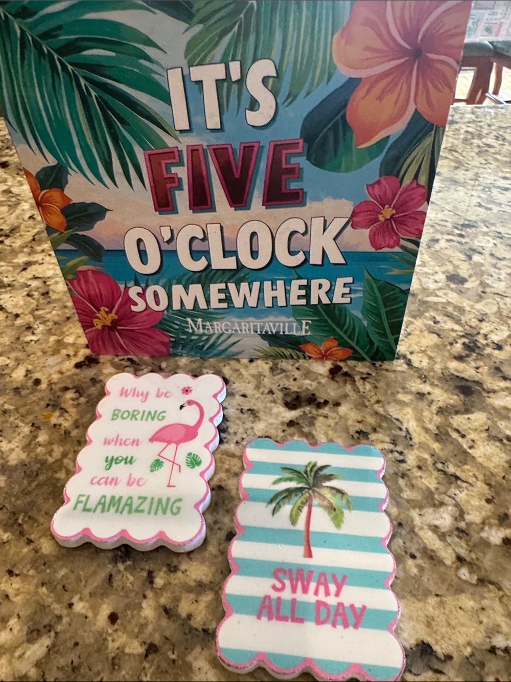 Margaritaville Tropical Party Sign & Flamingo Coasters - Pink, Teal, White